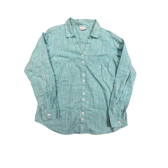 COLUMBIA BUTTON UP LONG SLEEVE SHIRT AQUA WOMEN’S SIZE L - Picture 1 of 5